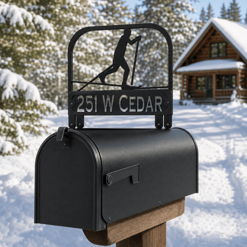 Rusty Rooster Fabrication & Design Physical product Personalized Cross-Country Skier Mailbox Topper (A44)