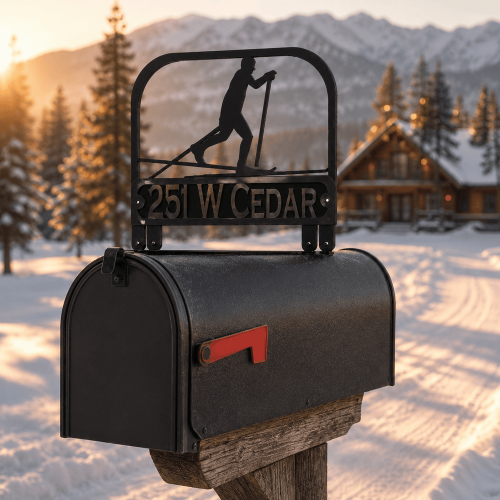 Rusty Rooster Fabrication & Design Physical product Personalized Cross-Country Skier Mailbox Topper (A44)