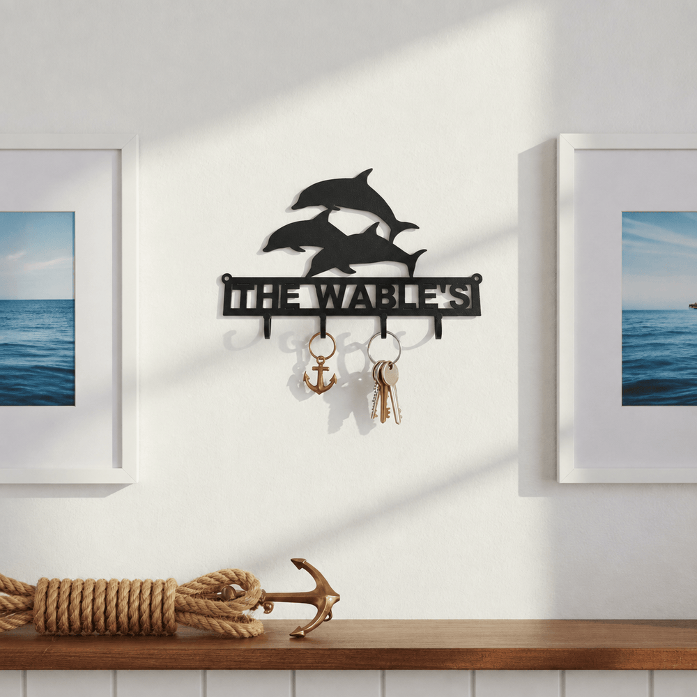 Rusty Rooster Fabrication & Design Physical product Personalized Dolphin Key Holder – Custom Coastal Wall Rack (F12)