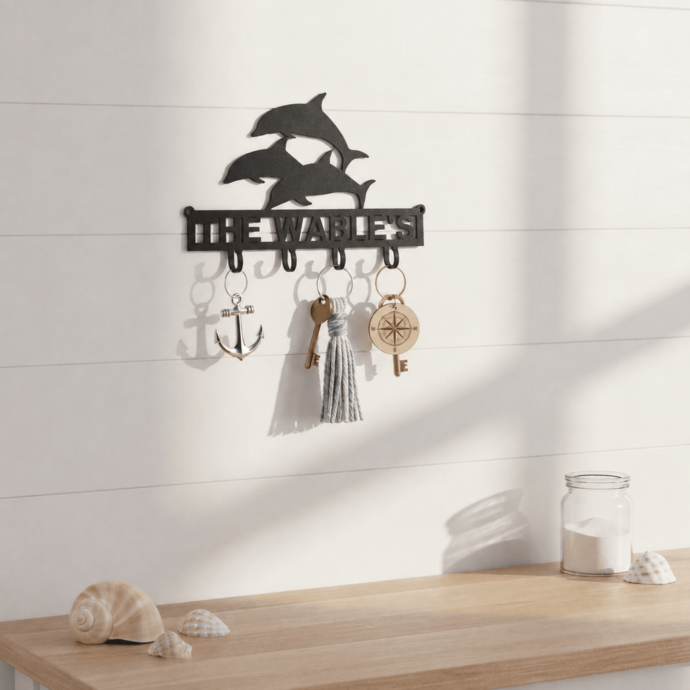 Rusty Rooster Fabrication & Design Physical product Personalized Dolphin Key Holder – Custom Coastal Wall Rack (F12)