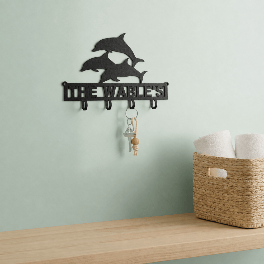 Rusty Rooster Fabrication & Design Physical product Personalized Dolphin Key Holder – Custom Coastal Wall Rack (F12)