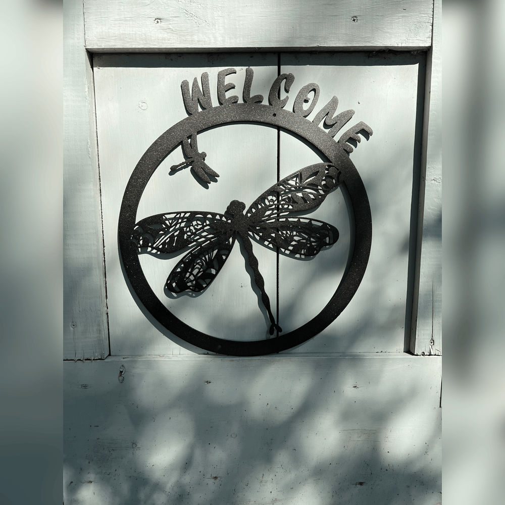 Rusty Rooster Fabrication & Design Physical product Personalized Dragonfly Welcome Metal Sign (D52)