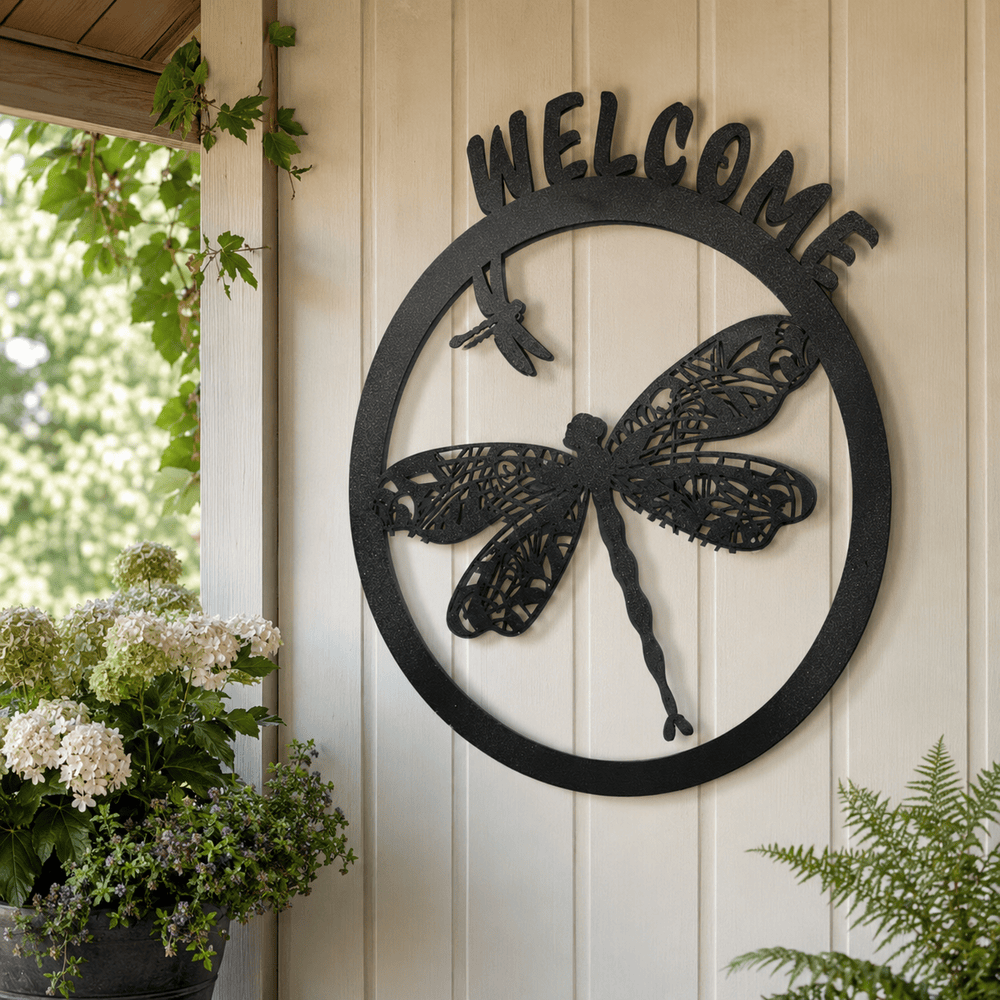 Rusty Rooster Fabrication & Design Physical product Personalized Dragonfly Welcome Metal Sign (D52)