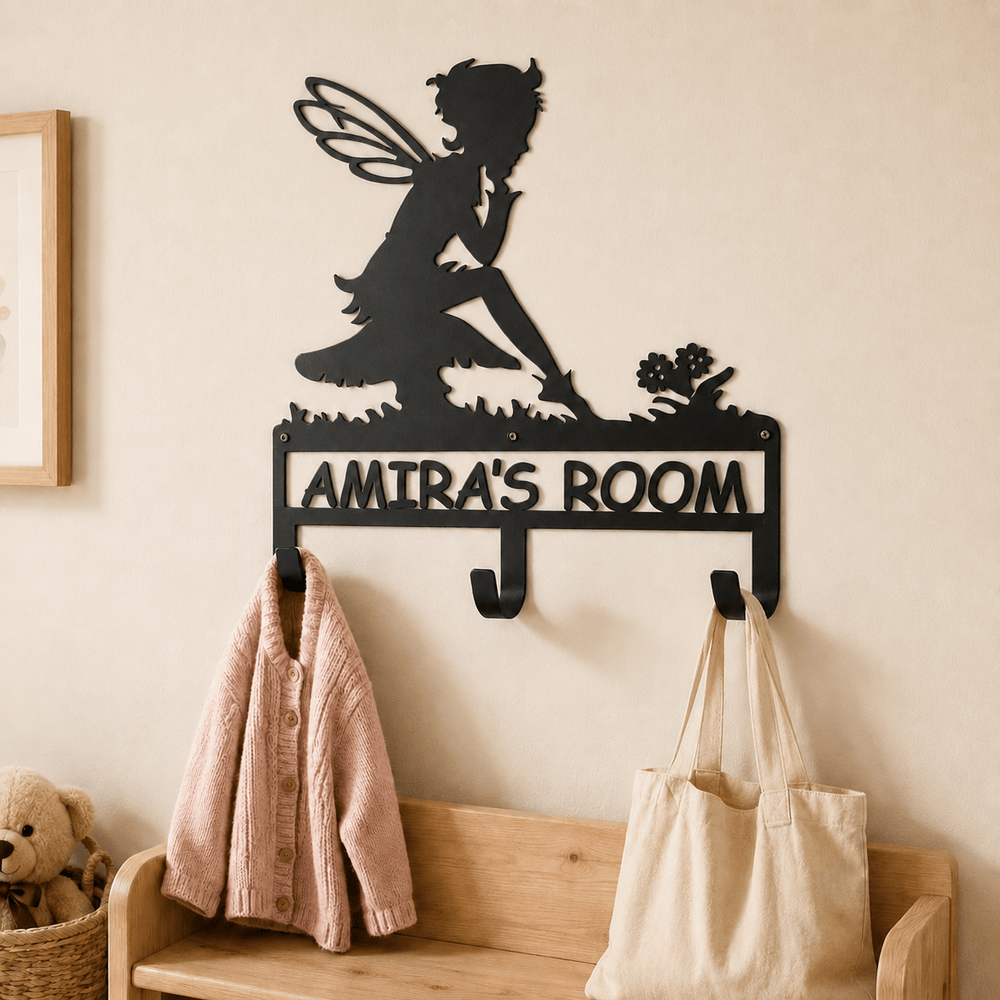 Rusty Rooster Fabrication & Design Physical product Personalized Fairy Coat Rack – Custom Name Wall Hooks (O8)