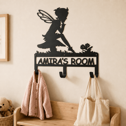 Rusty Rooster Fabrication & Design Physical product Personalized Fairy Coat Rack – Custom Name Wall Hooks (O8)