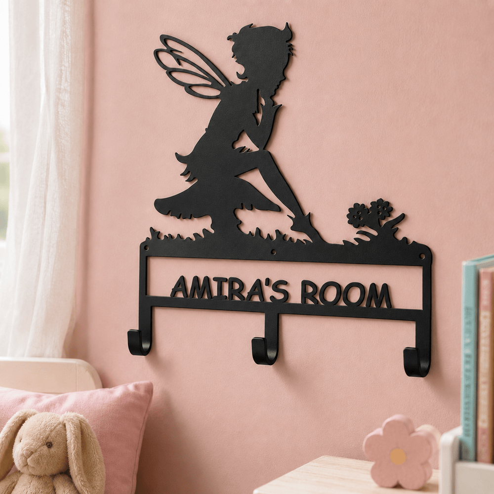 Rusty Rooster Fabrication & Design Physical product Personalized Fairy Coat Rack – Custom Name Wall Hooks (O8)