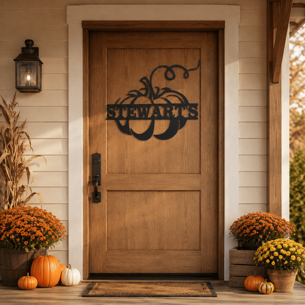 Rusty Rooster Fabrication & Design Physical product Personalized Fall Pumpkin Metal Door Sign (A40)