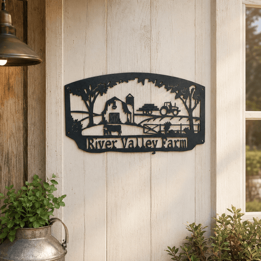 Rusty Rooster Fabrication & Design Physical product Personalized Farm Scene Metal Sign with Tractor & Cows (R23)
