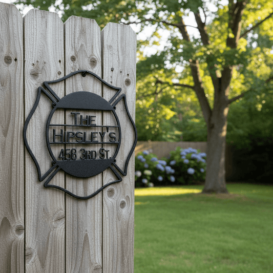 Personalized Firefighter Maltese Cross Metal Sign | Custom Name & Address