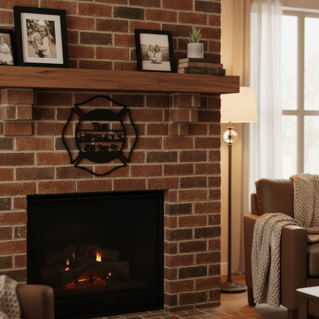 Personalized Firefighter Maltese Cross Metal Sign | Custom Name & Address