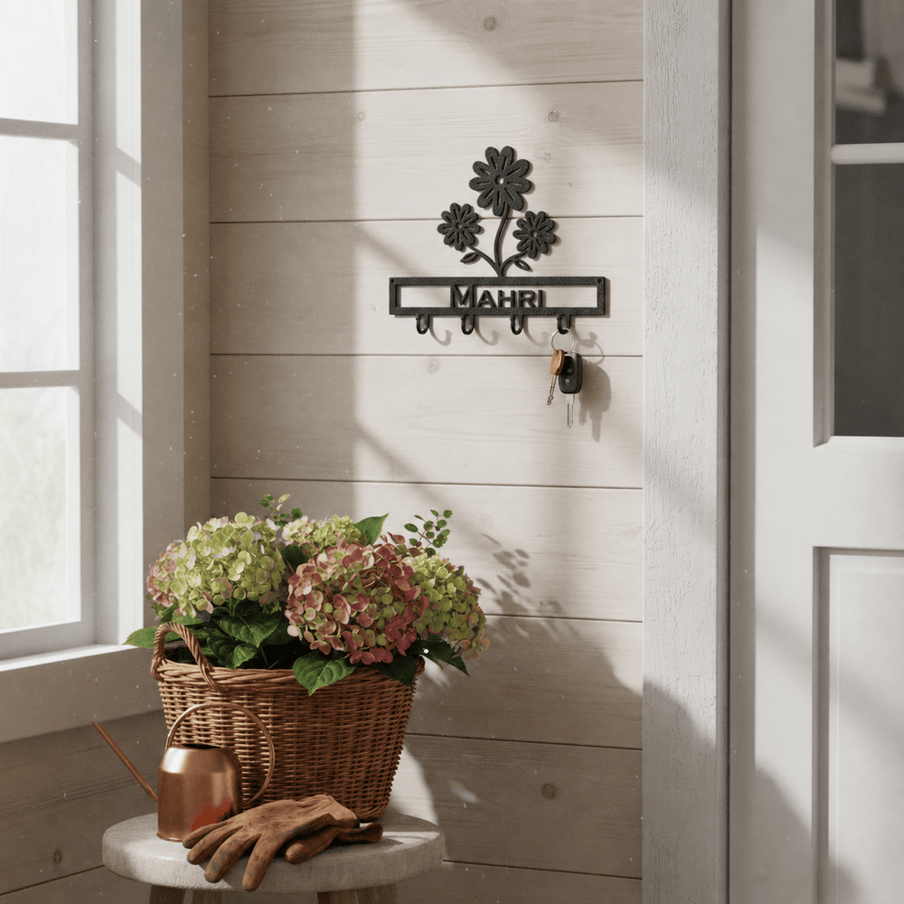 Rusty Rooster Fabrication & Design Physical product Personalized Flower Key Holder – Floral Wall Organizer (D21)