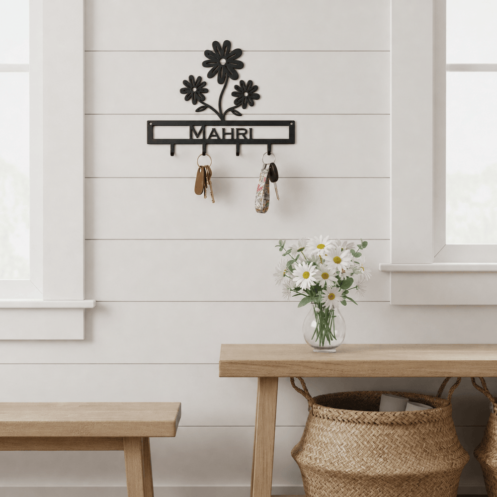 Rusty Rooster Fabrication & Design Physical product Personalized Flower Key Holder – Floral Wall Organizer (D21)