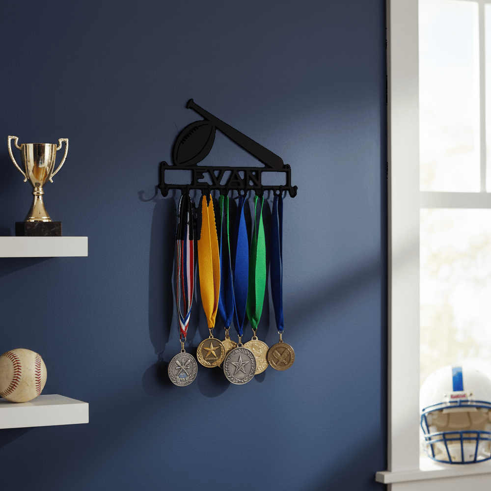 Rusty Rooster Fabrication & Design Physical product Personalized Football & Baseball Medal Rack (K23)