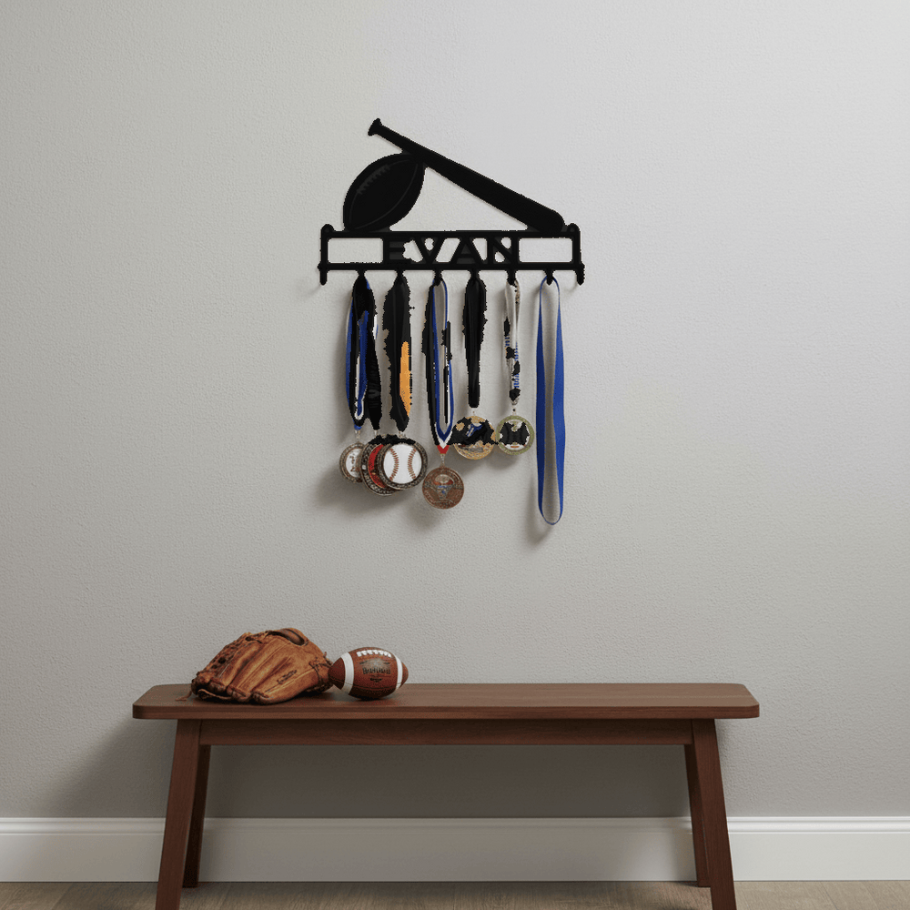 Rusty Rooster Fabrication & Design Physical product Personalized Football & Baseball Medal Rack (K23)