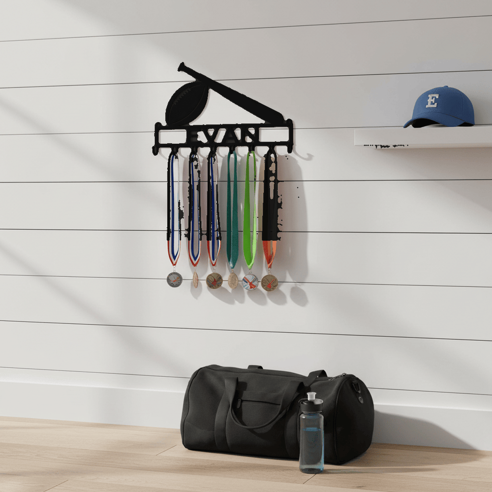 Rusty Rooster Fabrication & Design Physical product Personalized Football & Baseball Medal Rack (K23)