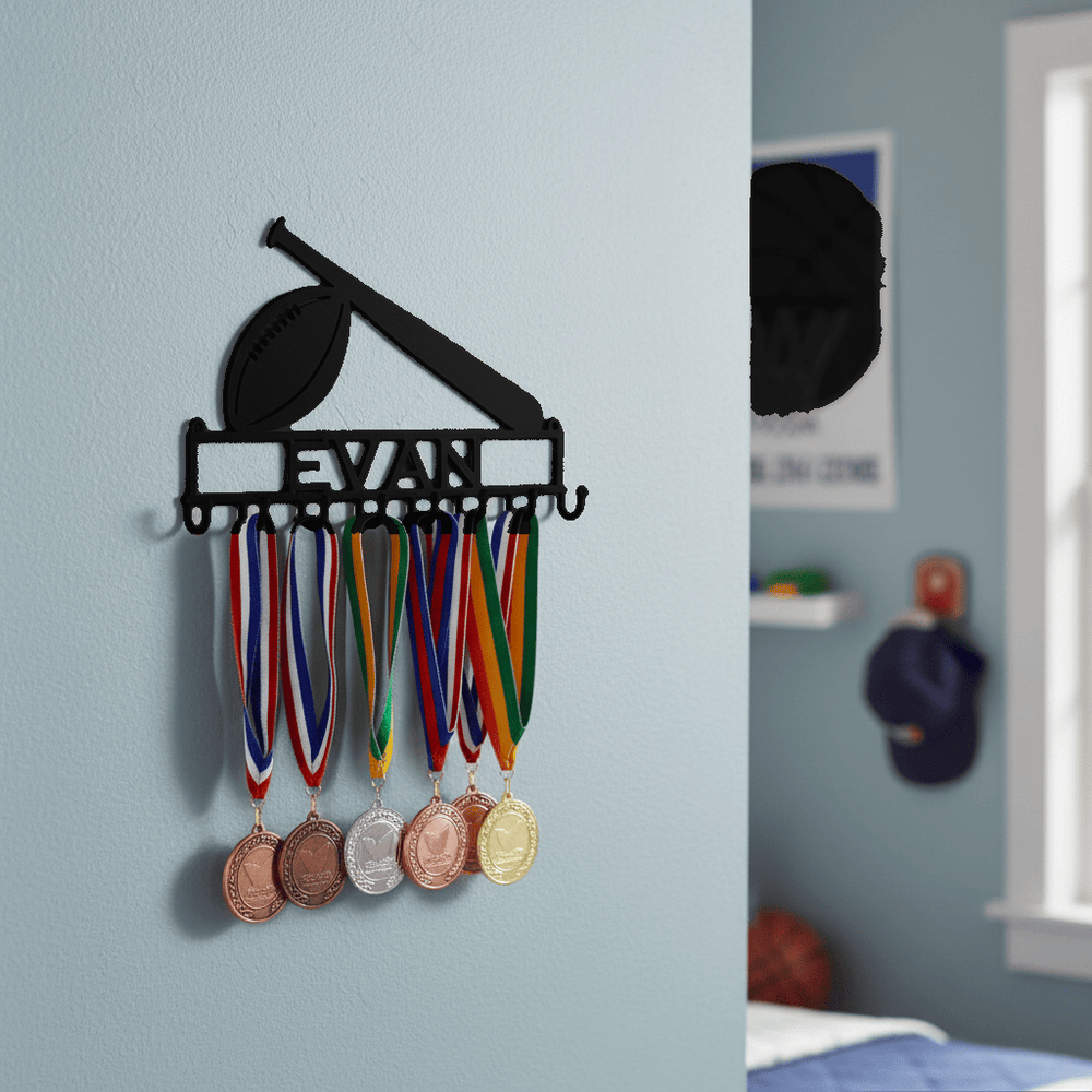 Rusty Rooster Fabrication & Design Physical product Personalized Football & Baseball Medal Rack (K23)