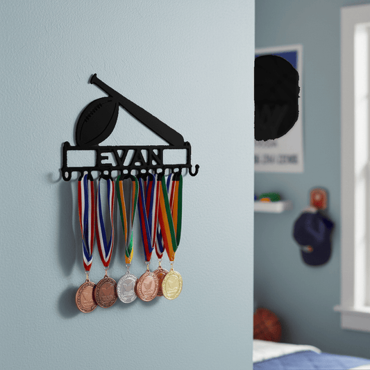 Rusty Rooster Fabrication & Design Physical product Personalized Football & Baseball Medal Rack (K23)
