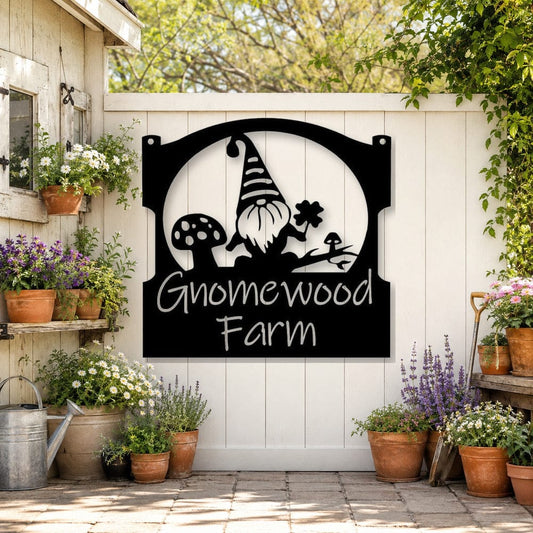 Rusty Rooster Fabrication & Design Physical product Personalized Gnome & Mushroom Metal Sign (L27)