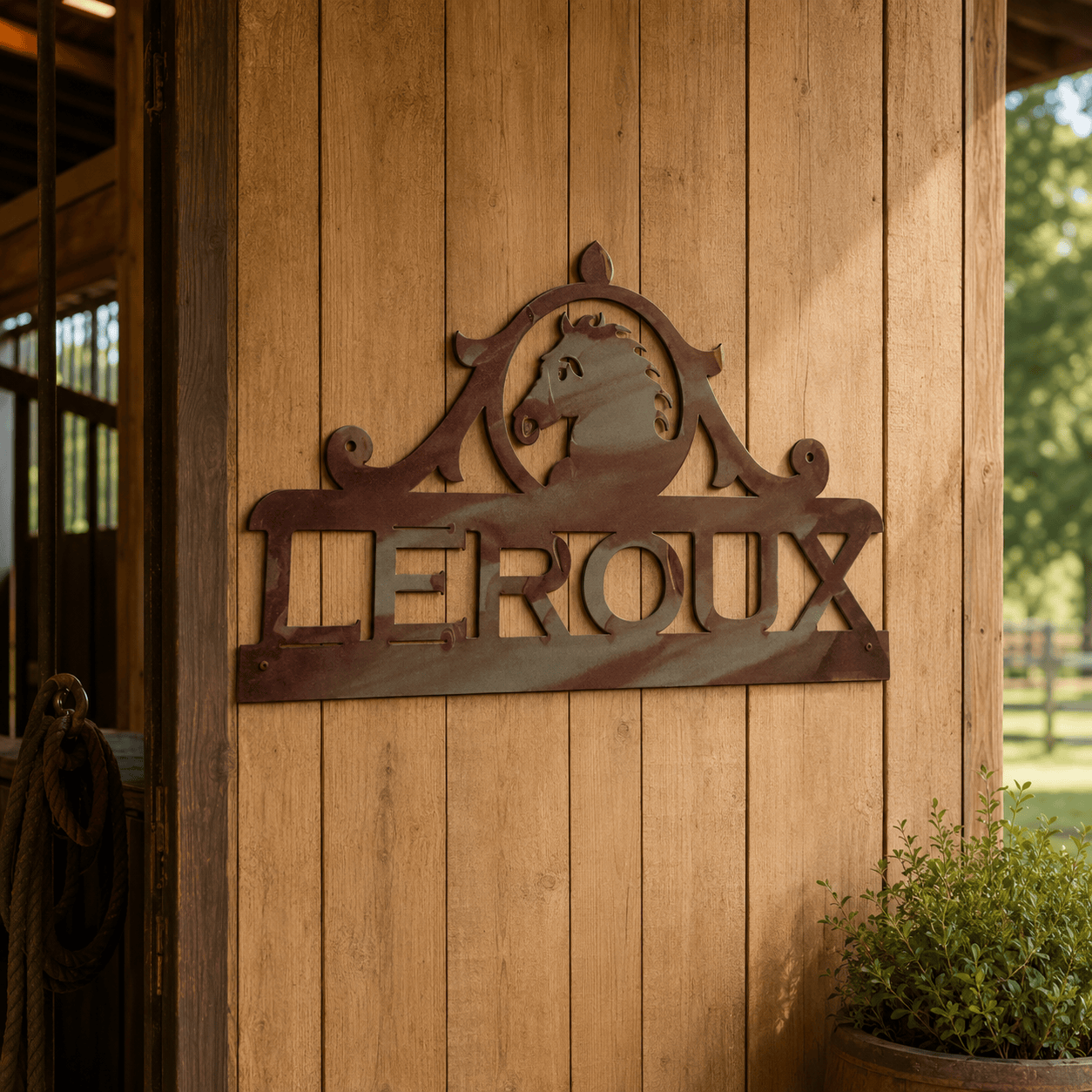 Personalized Horse Head Metal Sign – Custom Family Name