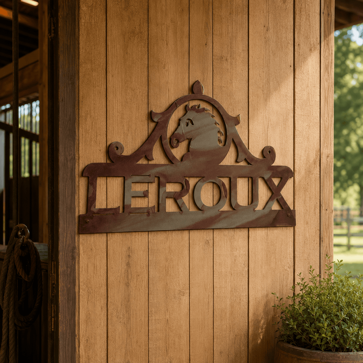 Personalized Horse Head Metal Sign – Custom Family Name
