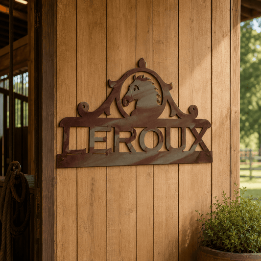 Personalized Horse Head Metal Sign – Custom Family Name