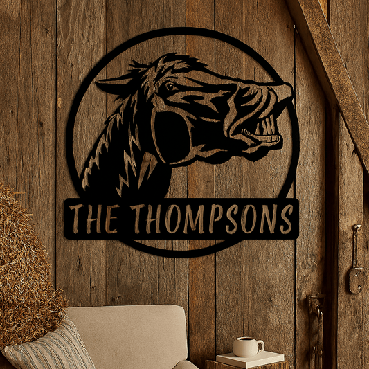Rusty Rooster Fabrication & Design Physical product Personalized Laughing Horse Metal Sign - Custom Horse Decor (U24)
