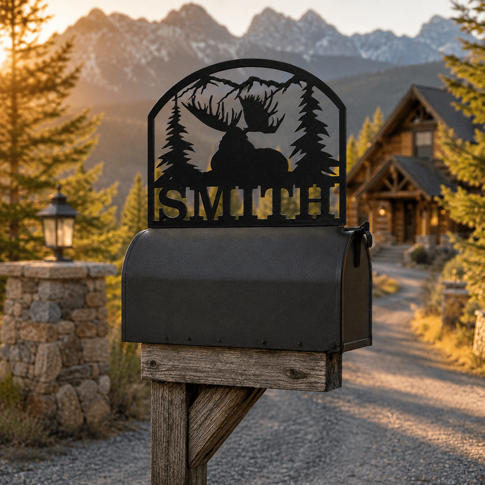 Rusty Rooster Fabrication & Design Physical product Personalized Resting Bull Moose Mailbox Topper (D32)