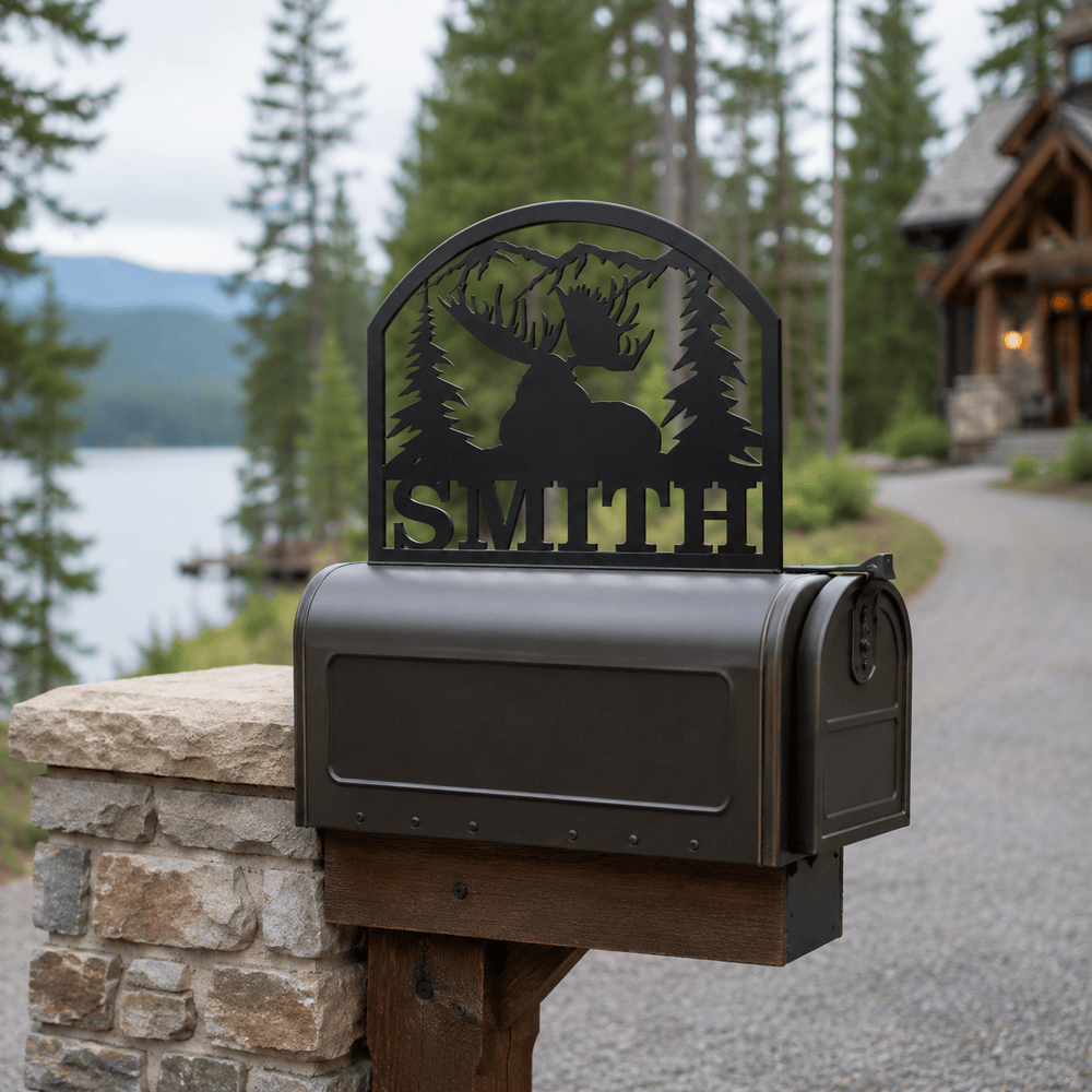 Rusty Rooster Fabrication & Design Physical product Personalized Resting Bull Moose Mailbox Topper (D32)