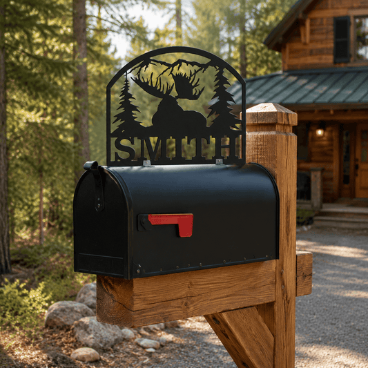 Rusty Rooster Fabrication & Design Physical product Personalized Resting Bull Moose Mailbox Topper (D32)