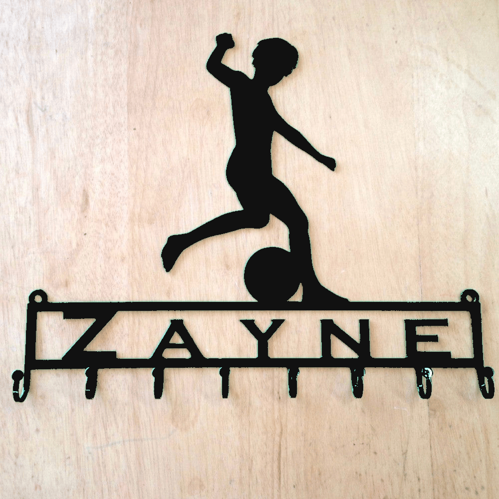 Rusty Rooster Fabrication & Design Physical product Personalized Soccer Medal Holder – Kicking Player (Z23)