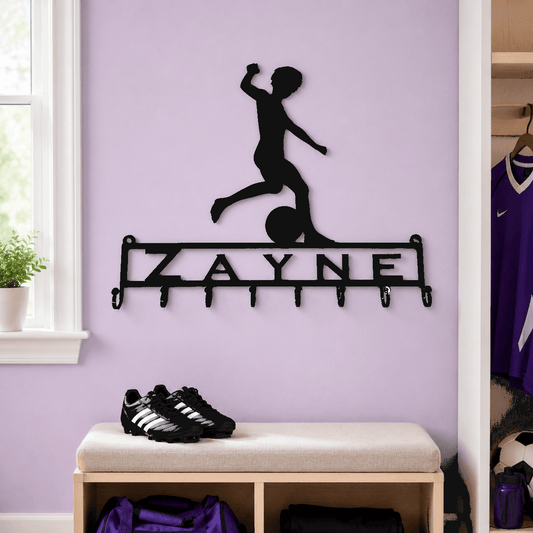 Rusty Rooster Fabrication & Design Physical product Personalized Soccer Medal Holder – Kicking Player (Z23)
