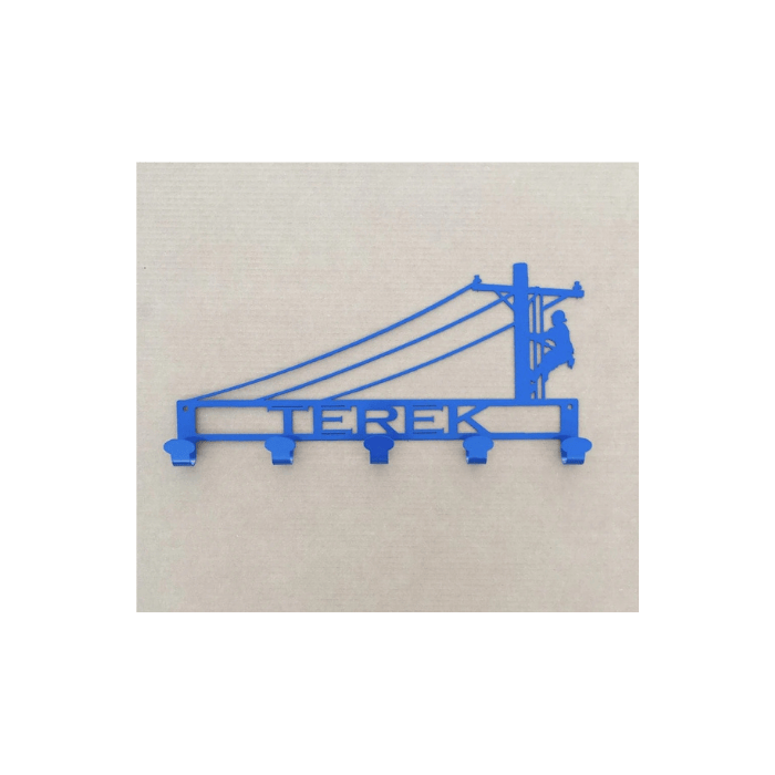 Rusty Rooster Fabrication & Design Physical product "Personalized Tribute: Medal Lineman Sign Coat Hat Rack - Celebrate Lineworkers with Custom Text Field!" (A43)