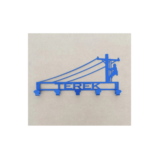 Rusty Rooster Fabrication & Design Physical product "Personalized Tribute: Medal Lineman Sign Coat Hat Rack - Celebrate Lineworkers with Custom Text Field!" (A43)