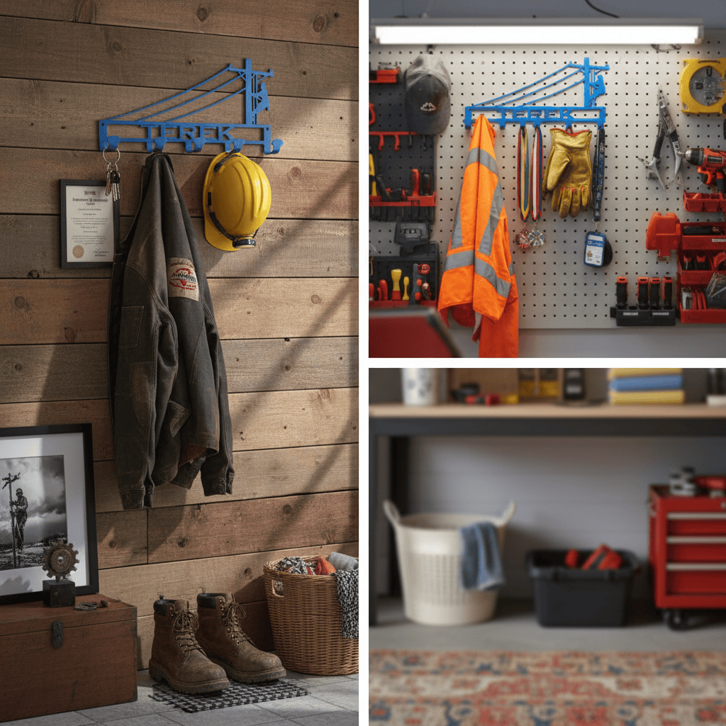Rusty Rooster Fabrication & Design Physical product "Personalized Tribute: Medal Lineman Sign Coat Hat Rack - Celebrate Lineworkers with Custom Text Field!" (A43)