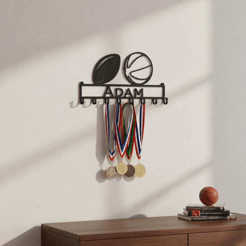 Rusty Rooster Fabrication & Design Physical product Personalized Two-Sport Medal Rack – Custom Name Display (Z24)