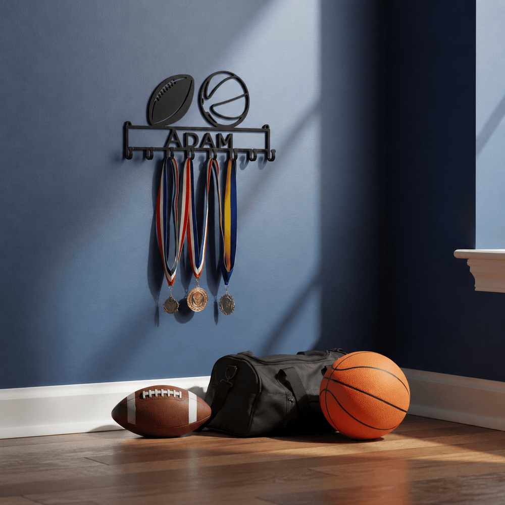 Rusty Rooster Fabrication & Design Physical product Personalized Two-Sport Medal Rack – Custom Name Display (Z24)