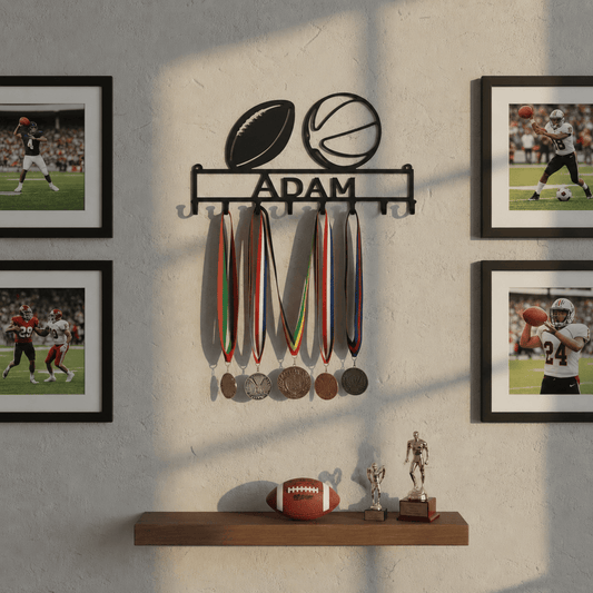 Rusty Rooster Fabrication & Design Physical product Personalized Two-Sport Medal Rack – Custom Name Display (Z24)