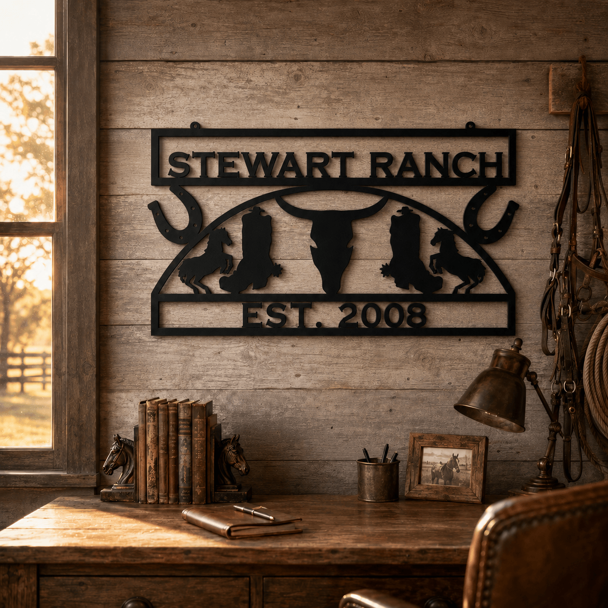 Rusty Rooster Fabrication & Design Physical product Personalized Western Ranch Sign – Cowboy & Longhorn Metal Wall Art (J18)