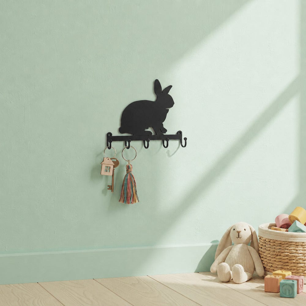 Rusty Rooster Fabrication & Design Physical product Rabbit Metal Key Holder with 5 Hooks – Bunny Wall Decor (Y18)