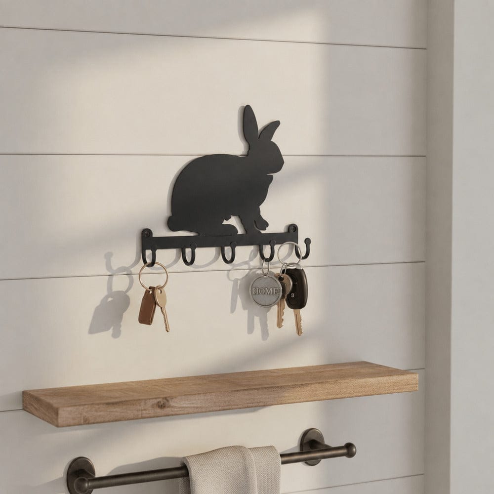 Rusty Rooster Fabrication & Design Physical product Rabbit Metal Key Holder with 5 Hooks – Bunny Wall Decor (Y18)