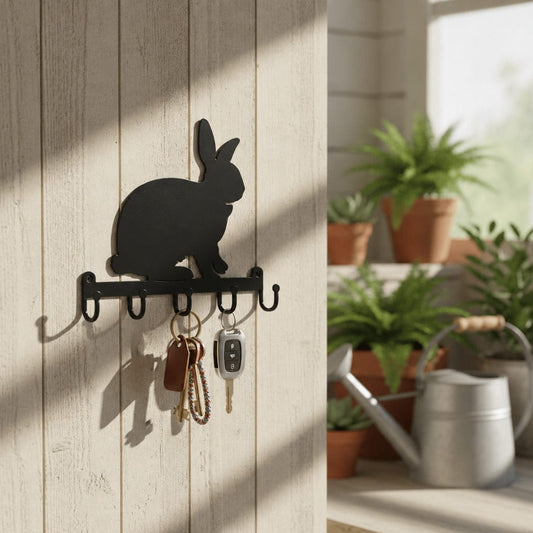 Rusty Rooster Fabrication & Design Physical product Rabbit Metal Key Holder with 5 Hooks – Bunny Wall Decor (Y18)