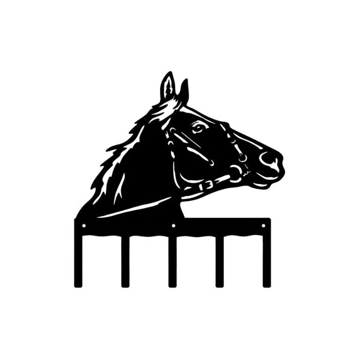 Rusty Rooster Fabrication & Design Physical product “Rustic Horse Head Key Holder with Five Hooks - E52 | Vintage Wall Mounted Organizer”