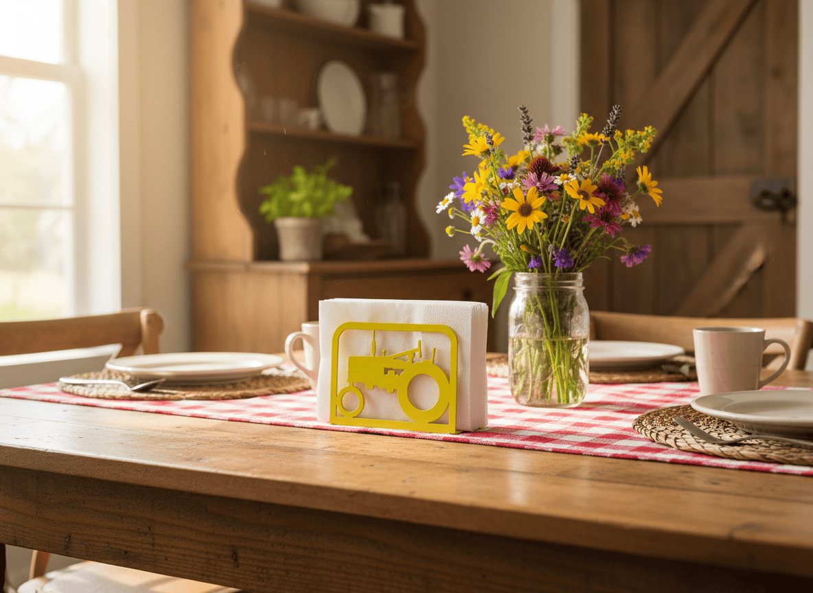 Rusty Rooster Fabrication & Design Physical product Rustic Tractor Napkin Holder – Double-Sided Farmhouse Metal Art (O18)