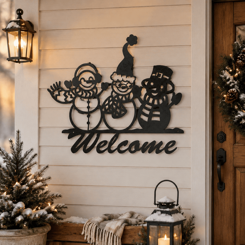 Rusty Rooster Fabrication & Design Physical product Three Snowmen Welcome Metal Sign (U32)