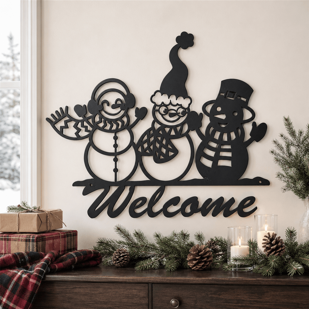 Rusty Rooster Fabrication & Design Physical product Three Snowmen Welcome Metal Sign (U32)