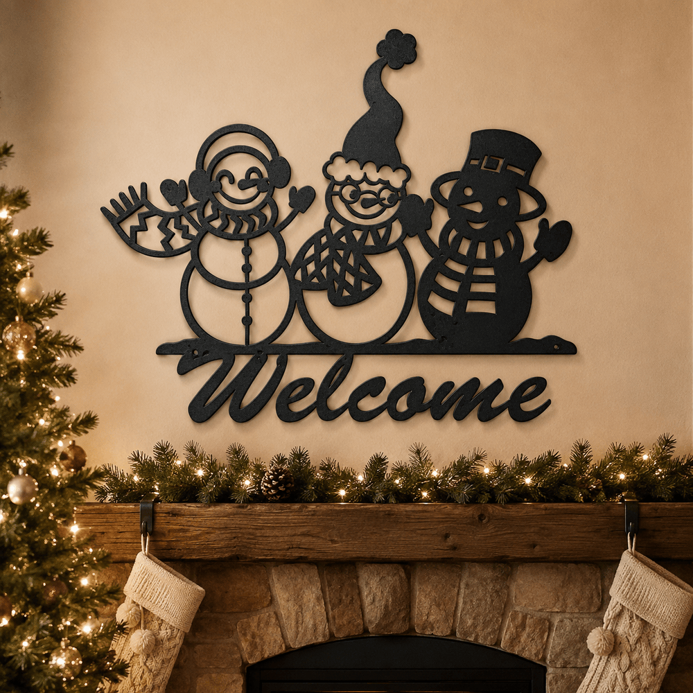 Rusty Rooster Fabrication & Design Physical product Three Snowmen Welcome Metal Sign (U32)