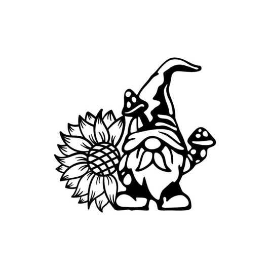 Rusty Rooster Fabrication & Design Physical product Whimsical Gnome with Mushrooms and Sunflower Metal Art - Garden Delight (C90)