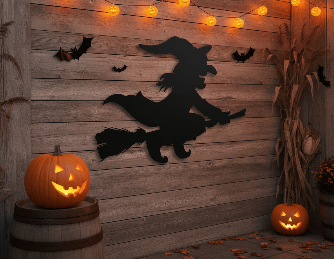 Rusty Rooster Fabrication & Design Physical product Witch On A Broom Halloween Garden Stake or Metal Wall Art (U22)