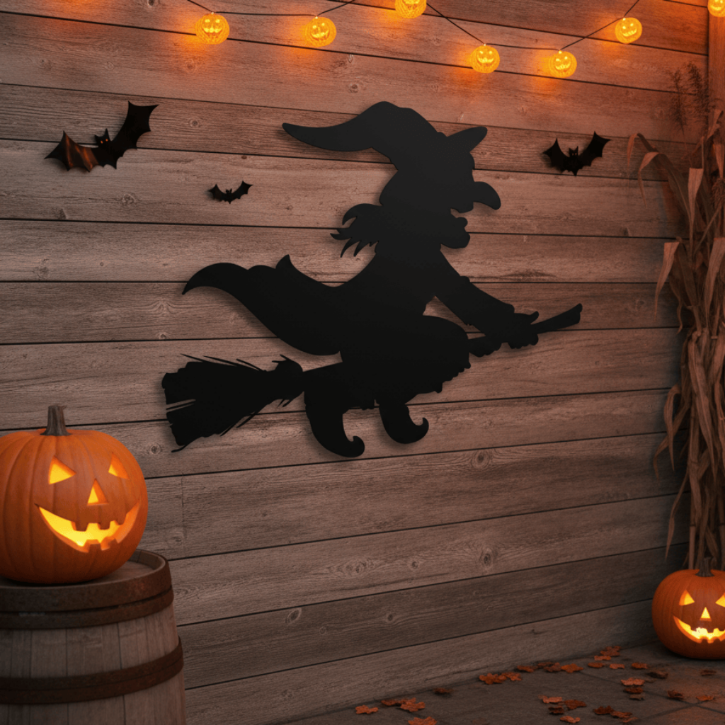 Rusty Rooster Fabrication & Design Physical product Witch On A Broom Halloween Garden Stake or Metal Wall Art (U22)