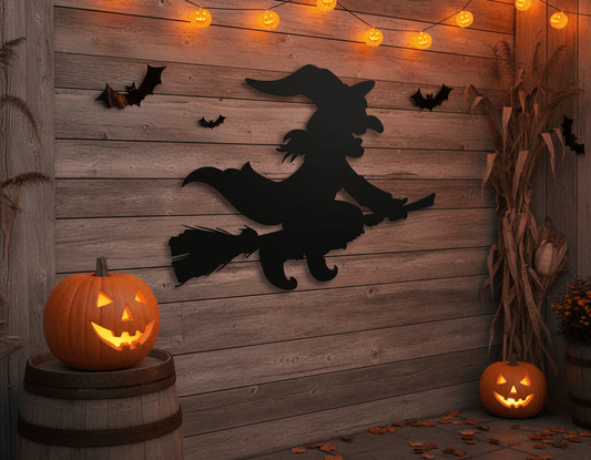 Rusty Rooster Fabrication & Design Physical product Witch On A Broom Halloween Garden Stake or Metal Wall Art (U22)